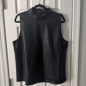NEW Ann Taylor Navy Faux Leather Sleeveless Shell